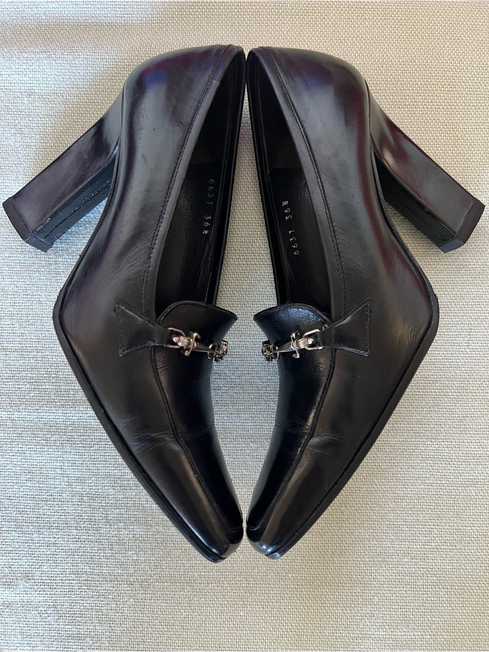 Cesare Paciotti Black Leather Slip-On Heels with Silver Chain Detail in - Picture 3 of 6